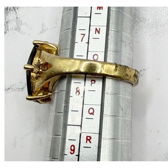 Vintage Brown Glass Cocktail Ring Gold Tone Statement Oval Stone Size 7.5 - Picture 5 of 5